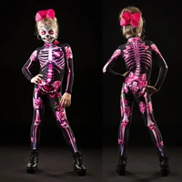 adult kid mother daughter halloween skeleton cosplay jumpsuit pink rose women sexy skull scary costume girl 3d print bodysuit