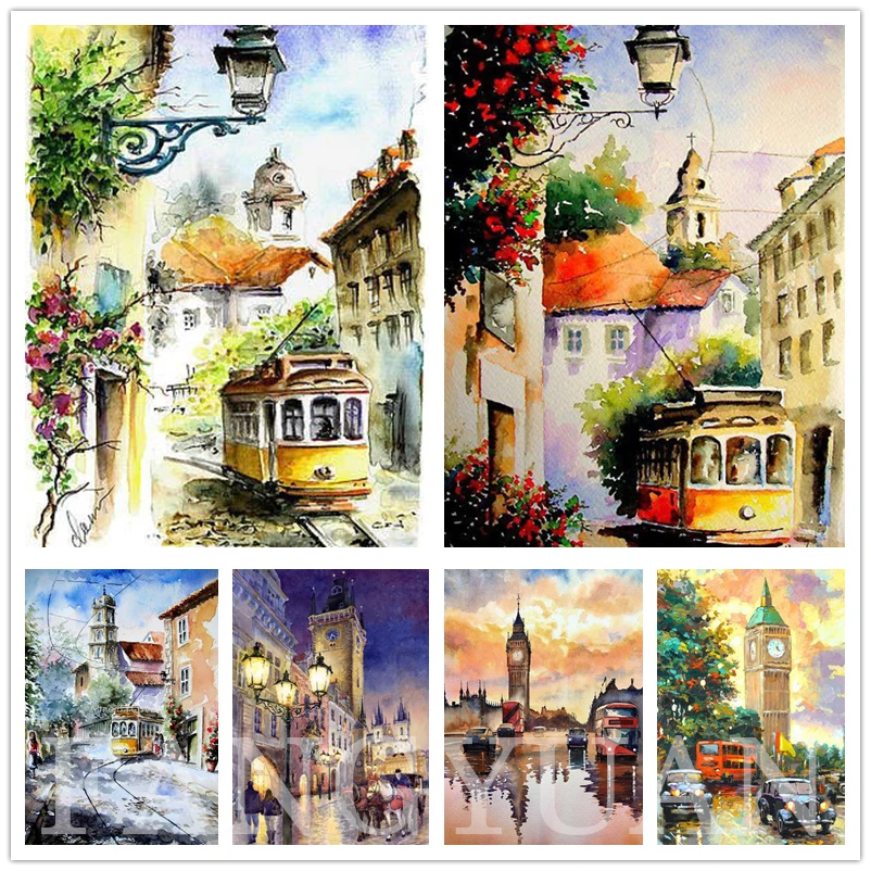 

Retro City Landscape Diamond Painting Watercolor Scenery Handicraft Full Square Round Mosaic Rhinestone Embroidery Wall Artwork