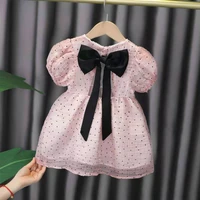 2022 new infant kids black dress baby girls polka dot mini dress cute bow strap summer dresses pagenant party sundress
