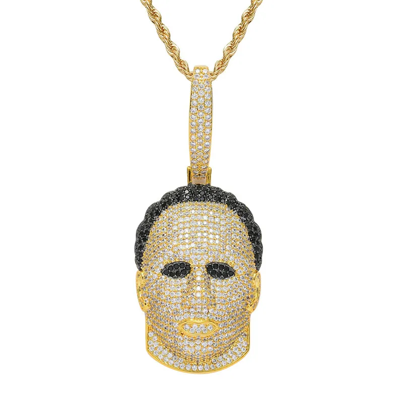 New Fashion Designer Hip Hop Iced Out Cubic Zircon Human Head Mask Pendants Necklace Rock Rapper Jewelry For Men | Украшения и