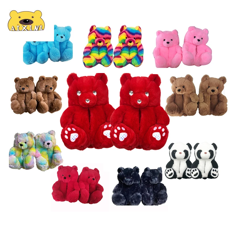 

AIXINI Teddy Bear Slippers Brown Teddy Slippers Women Teddy Bear Shoes Kawaii Home Soft Antislip Fur Winter Warm Sandals Fluffy