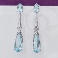 new luxury purple green teardrop zircon earrings fashion wedding jewelry long piecered crystal stone earring for women