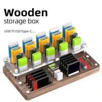 solid organizer storage wooden case box for sd memory card case holder protector transparent plastic box storage tool