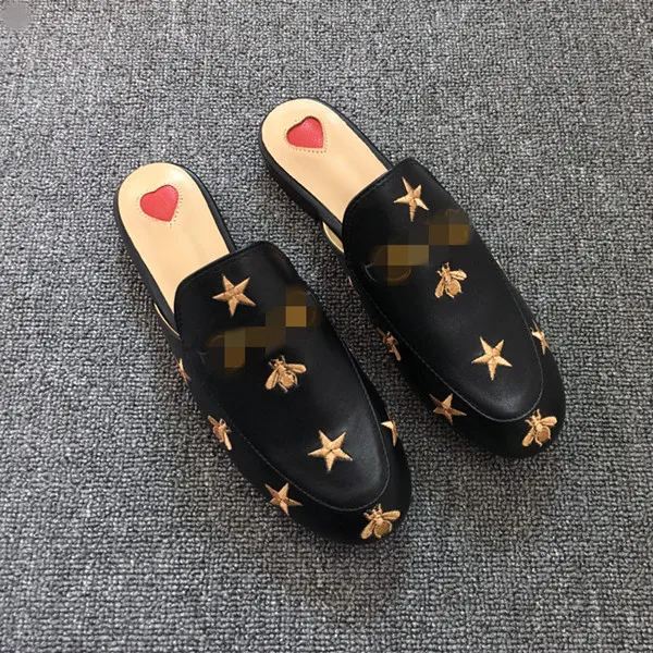 Slippers Женская обувь на плоской подошве из натуральной кожи с вышивкой; шикарные Лоферы без шнуровки; удобная повседневная женская обувь на плоской подошве; EU35-41 размеры; BY535 - Цвет: Slippers
