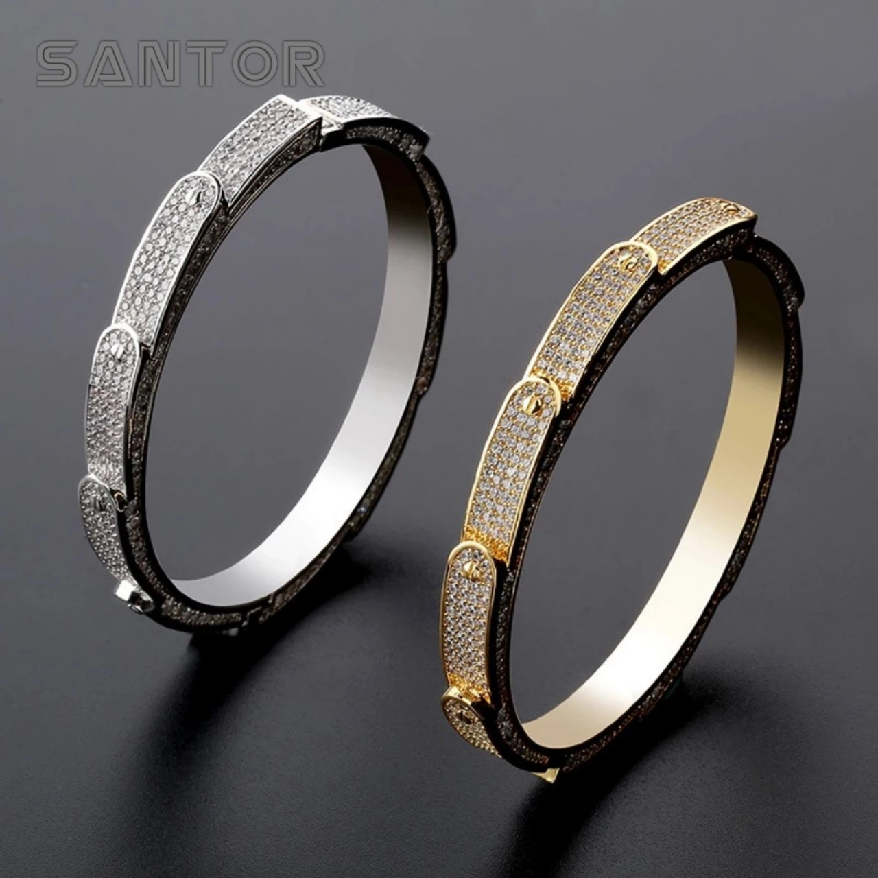 

7mm Ice Out Gold Plated Bangle Love Series Cuff Bangle Bracelet for Women and Men