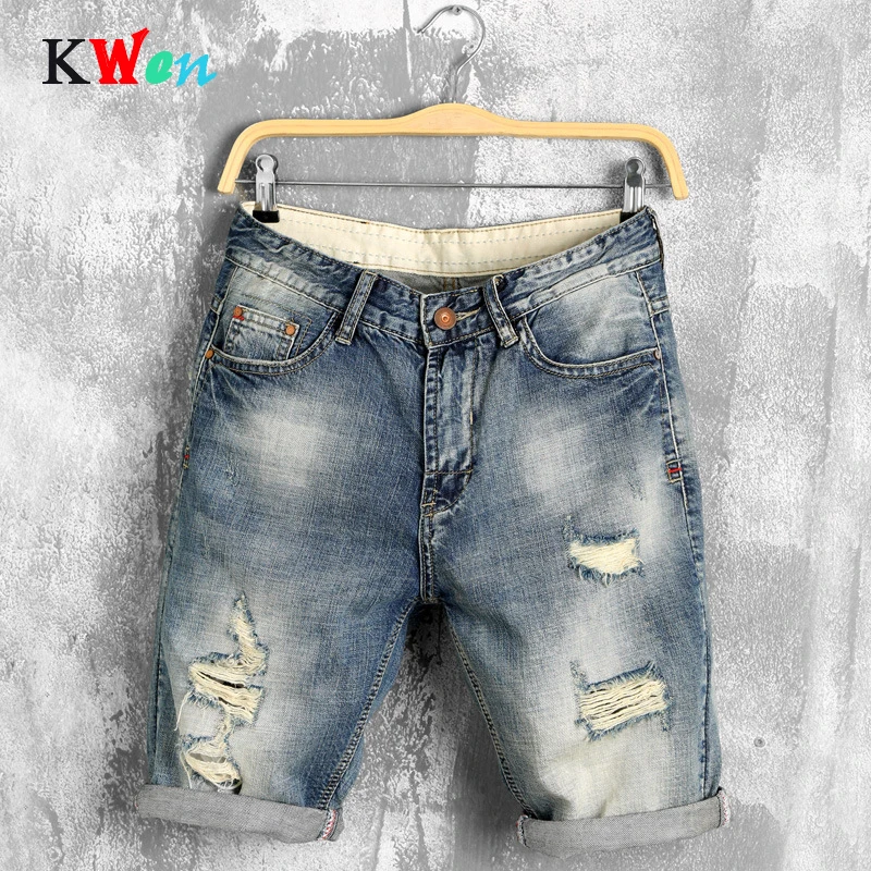 Летние джинсовые шорты для мужчин брендовые рваные короткие джинсы шаровары