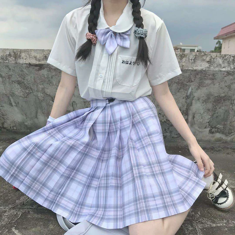

[Star-Veil] Girl's Summer High Waist Pleated Skirts Plaid Skirts Women Elegant JK Uniforms Girl School Dress Student Cloths