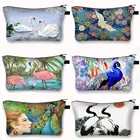 Косметичка журавльПавлин, женская сумочка для макияжа, женская сумка для хранения губной помады, для путешествий, Женская Повседневная косметичка, органайзеры