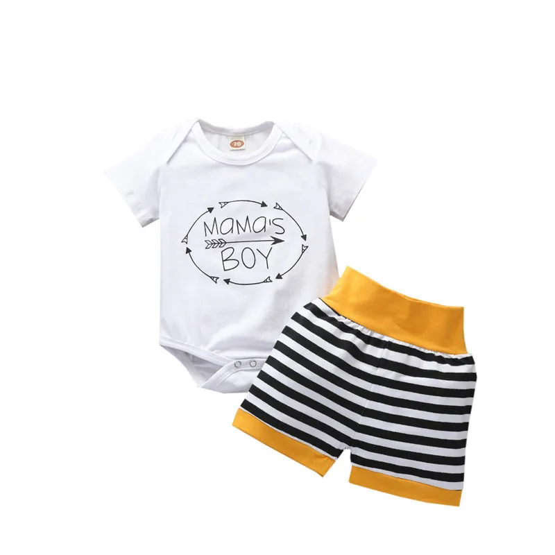 

Повседневная Одежда для маленьких мальчиков костюм с короткими рукавами и круглым вырезом, верхняя часть комбинезона высокого полоска на т...