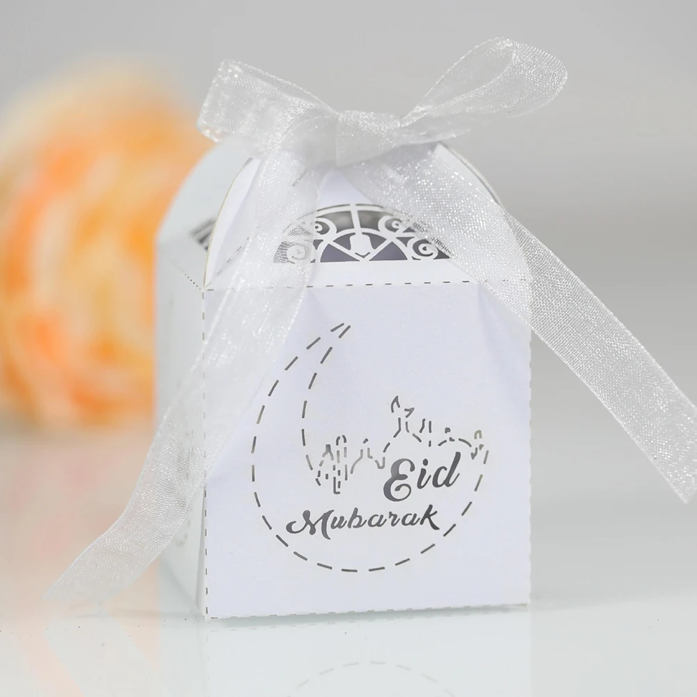 

50 шт. коробка для конфет Eid Mubarak Луна Рамадан Kareem полезные подарочные коробки с лентой исламский мусульманский al-Fitr счастливый ИД украшение В...