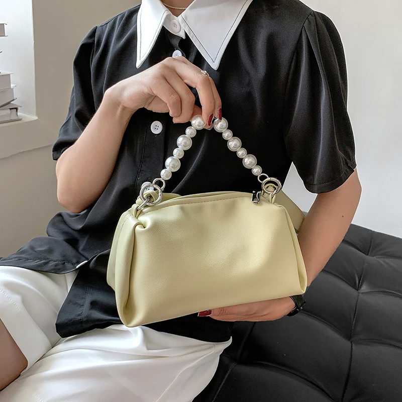 

Сумка женская из искусственной кожи, с жемчужной ручкой