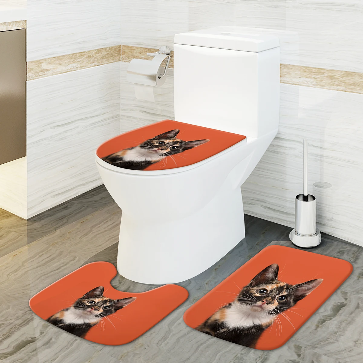 Wildlife Animals Printed 3Pcs Toilet Wc Pad Accessories Bathroom Mat Set Cover Non-Slip Rug Bathroom Accessories Sets WC Decor