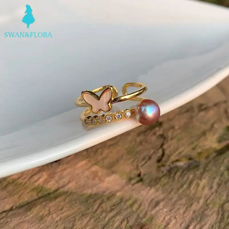

Baroque natural freshwater pearl ring female handmade ring with many beads Jewelry for Women Gift