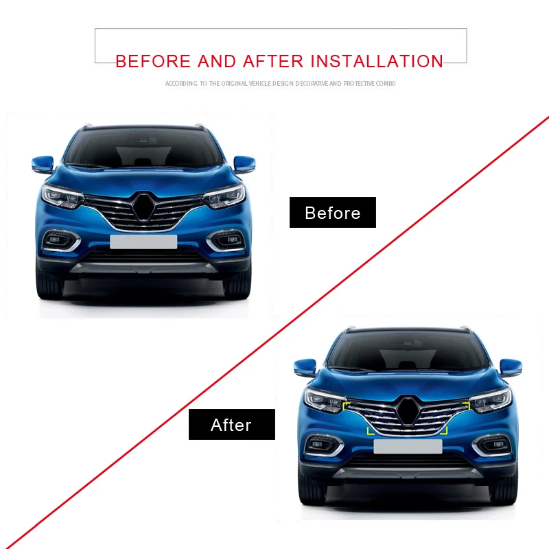 Подходит для Renault Kadjar автомобильный Стайлинг нержавеющая Передняя консоль Гриль Крышка Декор полосы отделка 7 шт. авто аксессуары