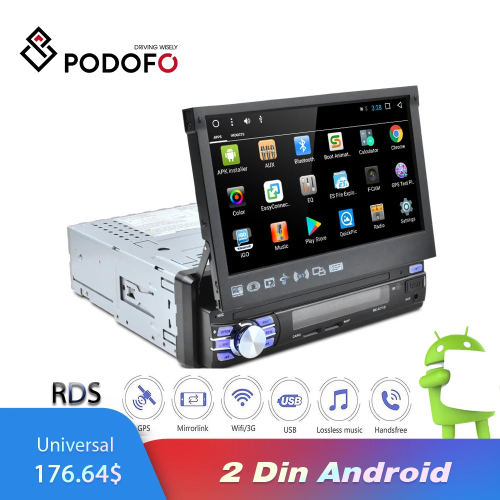 Автомобильная телескопическая магнитола Podofo Android 2din 7 дюймов четырехъядерный