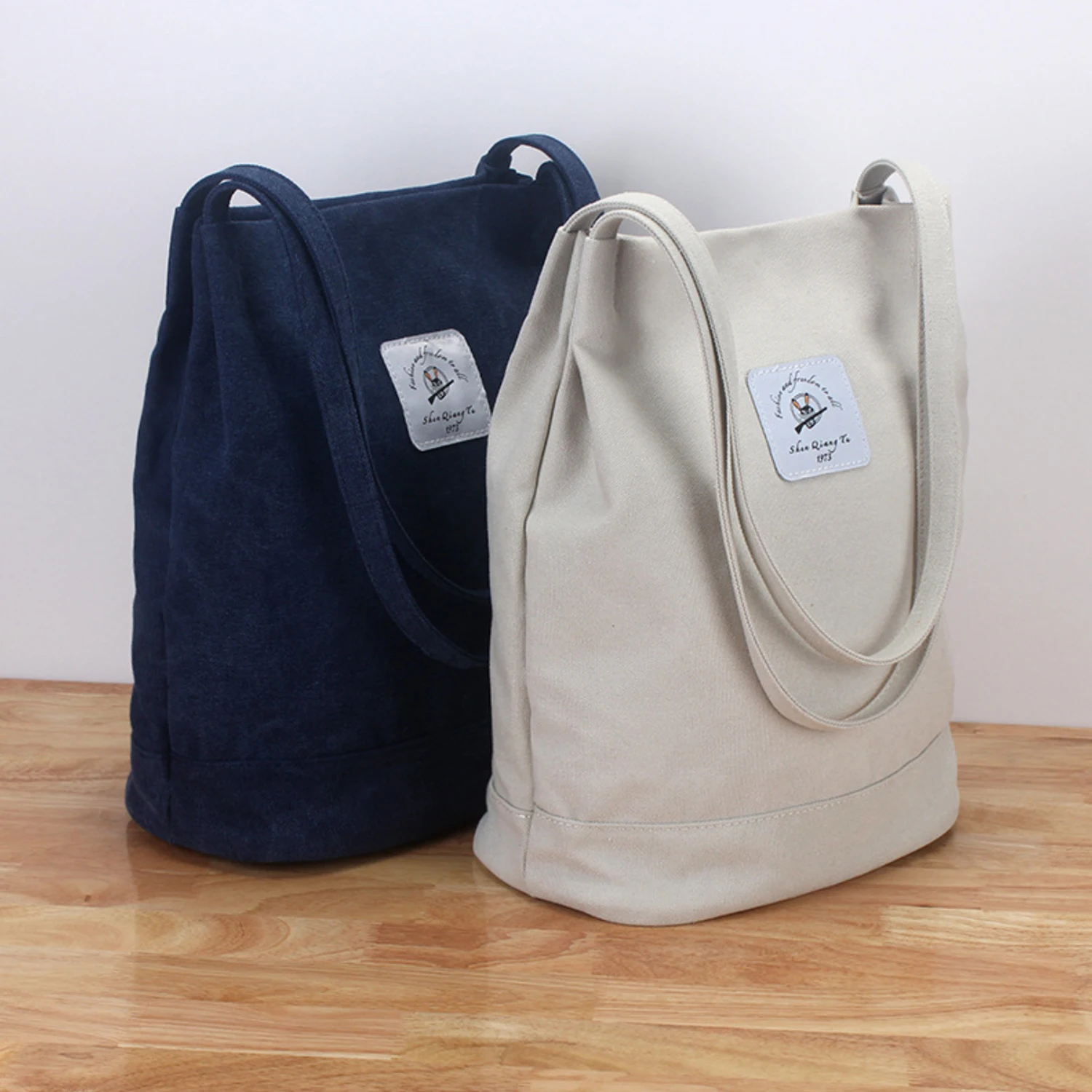 Casual Canvas Bag Women Portable Tote Shoulder Shopping Bags Multifunction Reusable Shopping Bag Large Capacity Pack Solid Bolsa