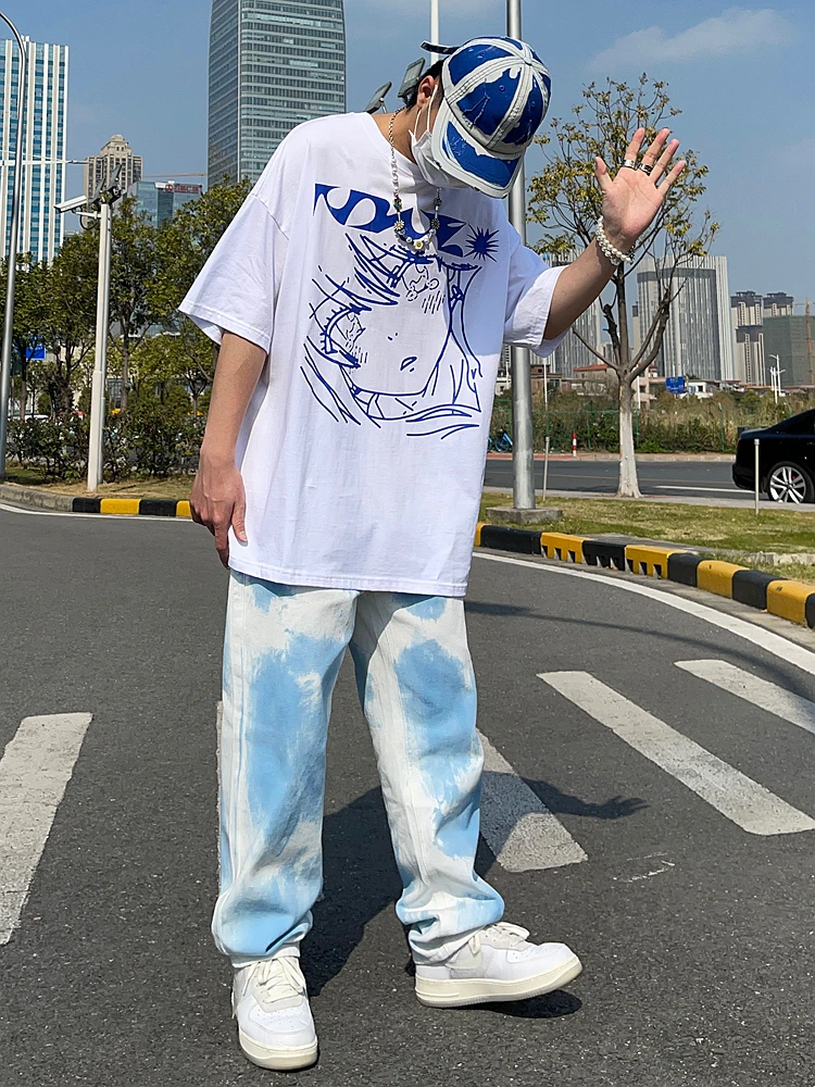

Harajuku Anime Cartoon Print Graphic Loose T-shirts Hip Hop Men Clothing Summer Short Seeve Tee 2021 Top Men/Women Clothing