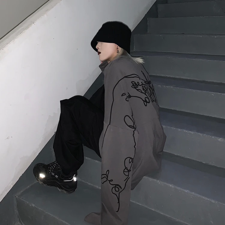 

Hipster ins Harajuku streetwear t shirts loose bf oversize Unisex fashion brand new long sleeve tops autumn tees vetement femme