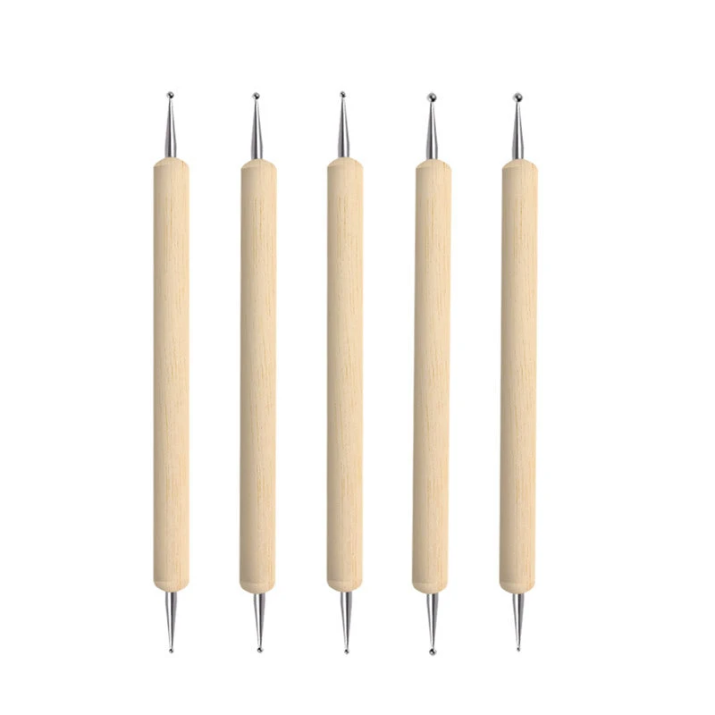 

5pcs Nail Art Dotting Tools Rhinestones Picker Wood Handle Double Head for Nails Design Painting Manicure Accessories NAB010
