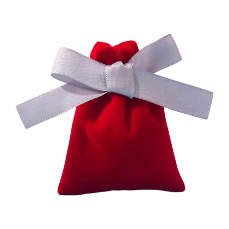 

50Pcs 7x9cm Jewelry Velvet Bags with Ribbon Flannel Pouches Gift Packing Decor A0NF