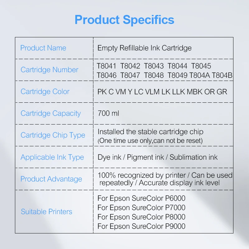Пустые многоразовые чернильные картриджи T8041 T804A T804B для принтера Epson SureColor P6000 P7000