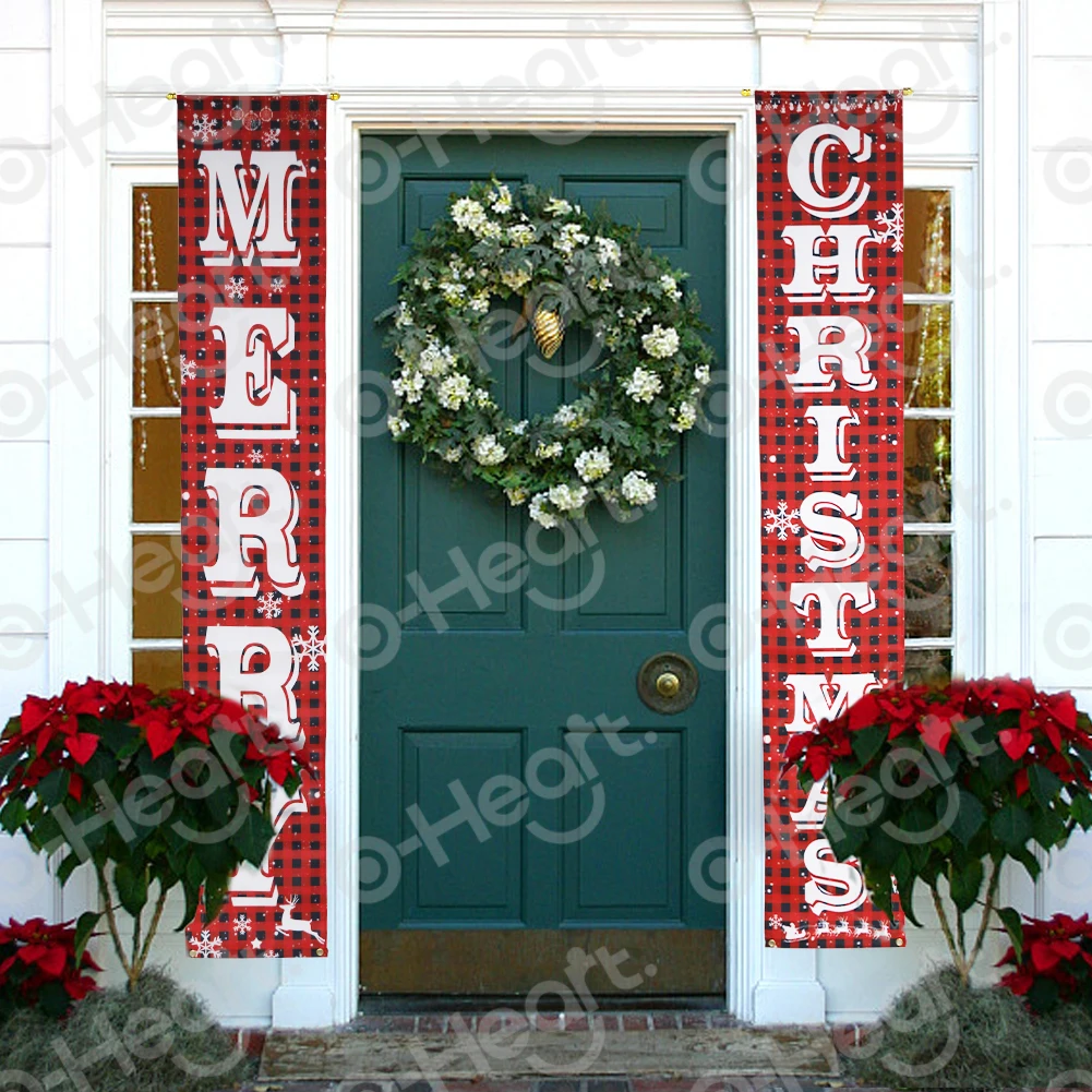 Счастливого Рождества Дверной баннер красный и черный плед крыльцо знак новый
