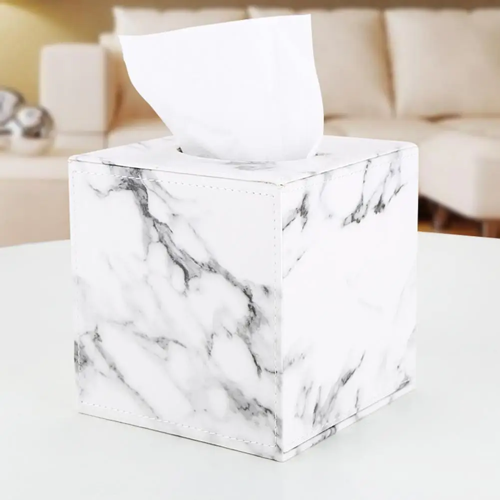 

Marble Pattern Leather Rectangular Tissue Box Desktop Paper Towel Holder Napkin Office Desk Living Room Bedroom Nordic Napkins
