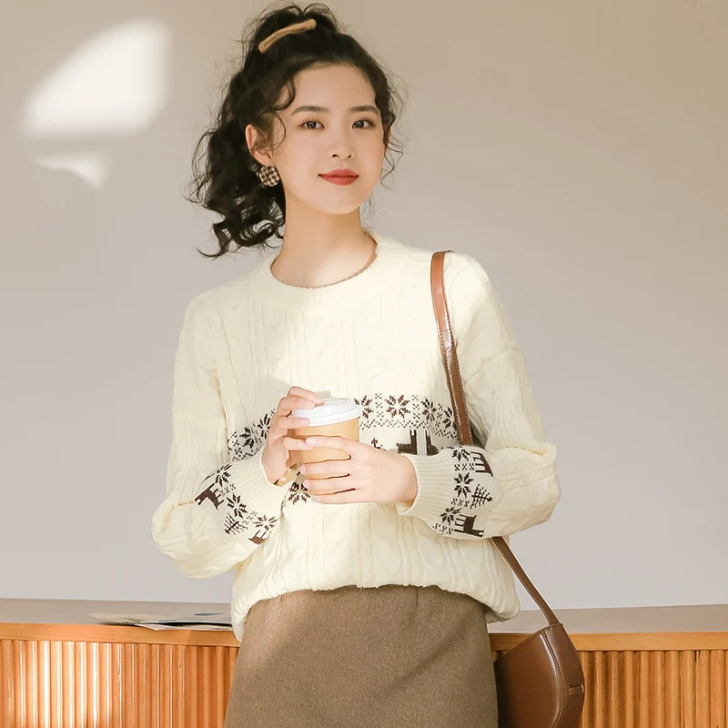 

Chic Khaki 2021 New Spring and Autumn round Neck Color Matching Sweater Women's Inner Sweater Ins Trendy Bottoming Plait
