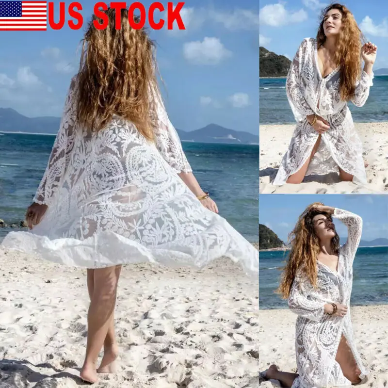 

2020 Lady Sarong Retro Lace Maxi Bikini Cover Up Beach Long Kimono Chiffon Crochet Sundress