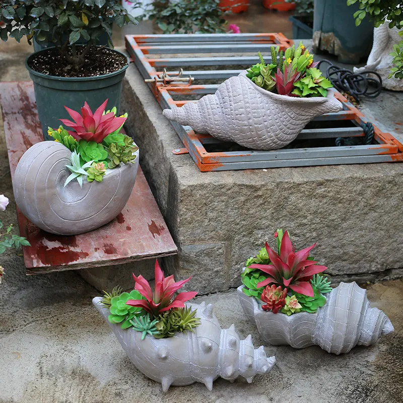 Outdoor Pastoral Simulation Conch Flower Pots Resin Ornaments Landscape Accessories Crafts Courtyard Garden Figurines Decoration
