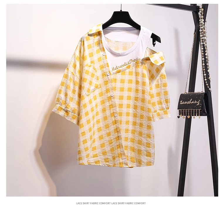 Женский комплект из 2 предметов клетчатая Сексуальная рубашка на плечо и шорты с