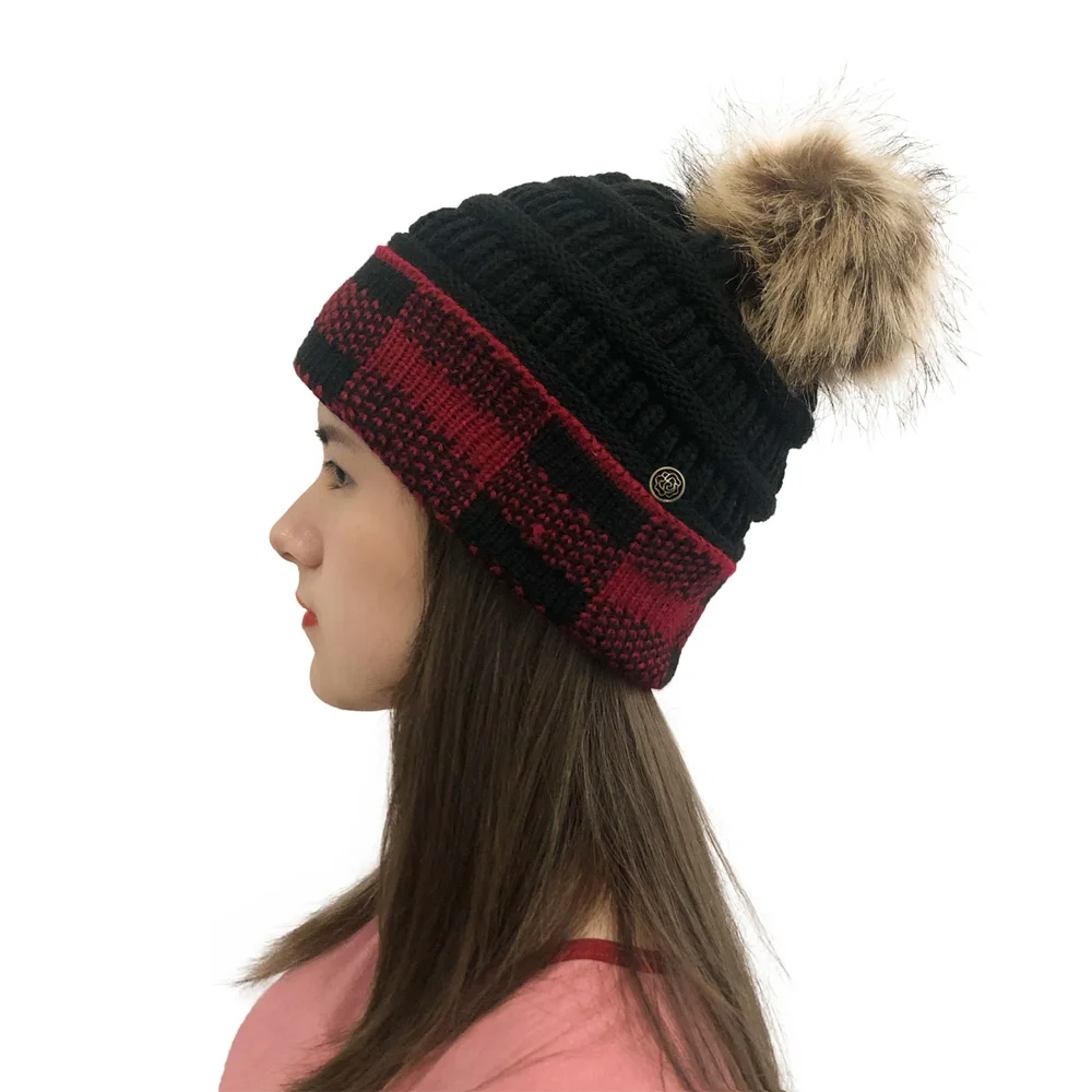 

10pcs Lot Plaid Knitting Hat With Loose Twine Free Size Christmas Check Hat DOMIL1699