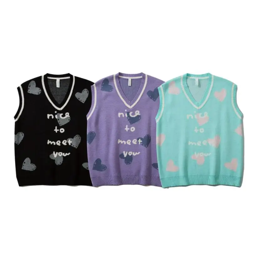 

Мужской свитер, жилет в стиле Харадзюку, трикотажный пуловер с принтом в стиле хип-хоп, повседневный Свитер оверсайз с V-образным вырезом для пар, w2213