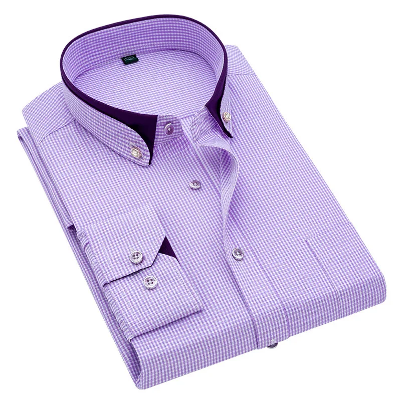 

Trendy Formal Men's Shirt Long Sleeve Striped Shirts Mens Dress Shirts Purple Camisa Social Shirts Men Clothing Streetwear