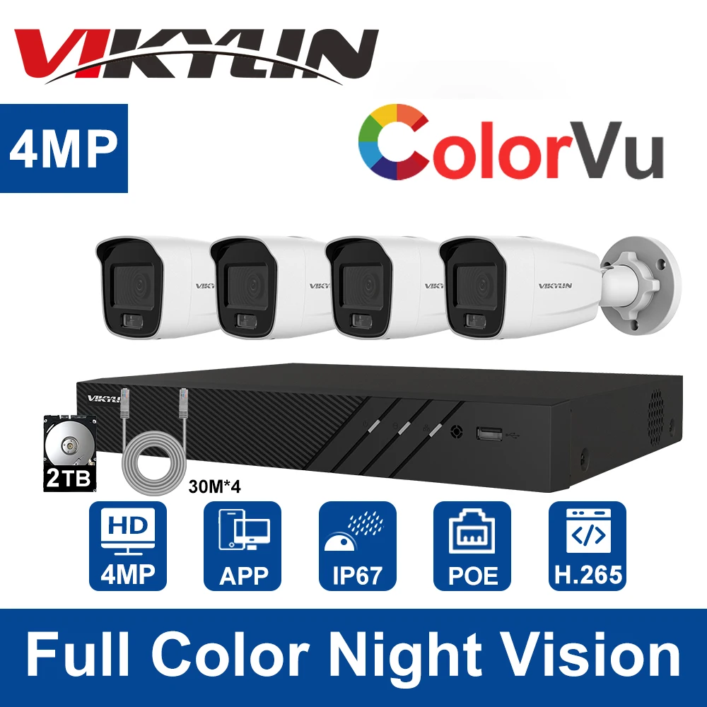 Комплект видеонаблюдения 4 МП POE CCTV Security HD IP-камера 8CH NVR APP цветное ночное видение