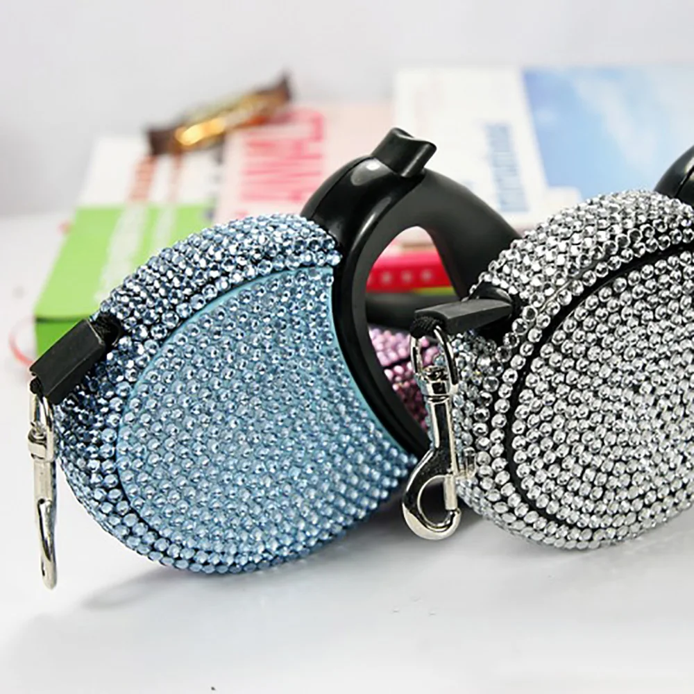

Automatic Lead Pet Retractable Leash Blue & Pink Rhinestone Bling Crystal Dog Leashes For Cat 3m Flat Line