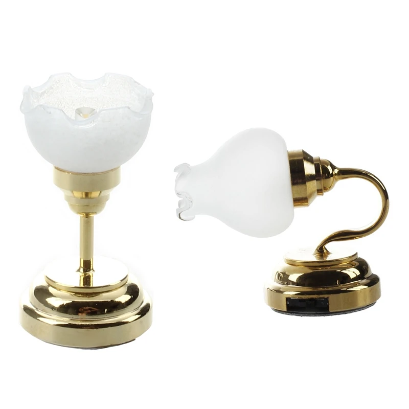 2 Pcs 1:12 Dollhouse Miniature Model LED Light: 1 Ceiling Light Golden &amp Flower Shape Metal Wall | Лампы и освещение