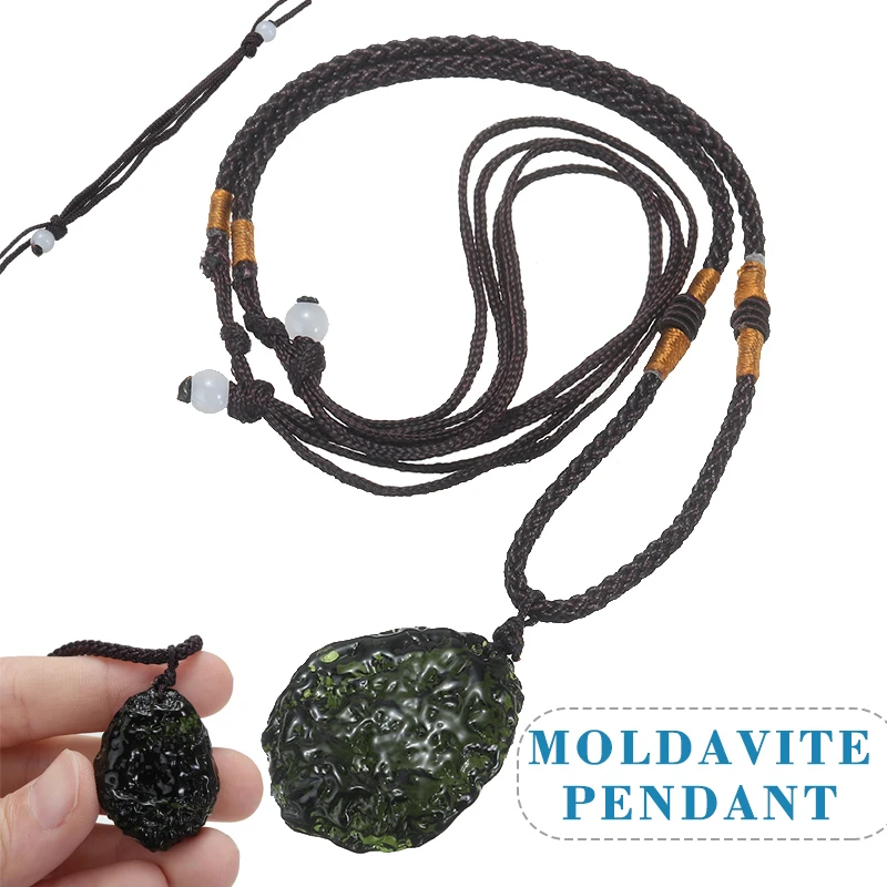 

1Pcs Natural Crystal Green Gem Moldavite Meteorite Impact Glass Necklace Pendant For Home Decor Meditation Gift