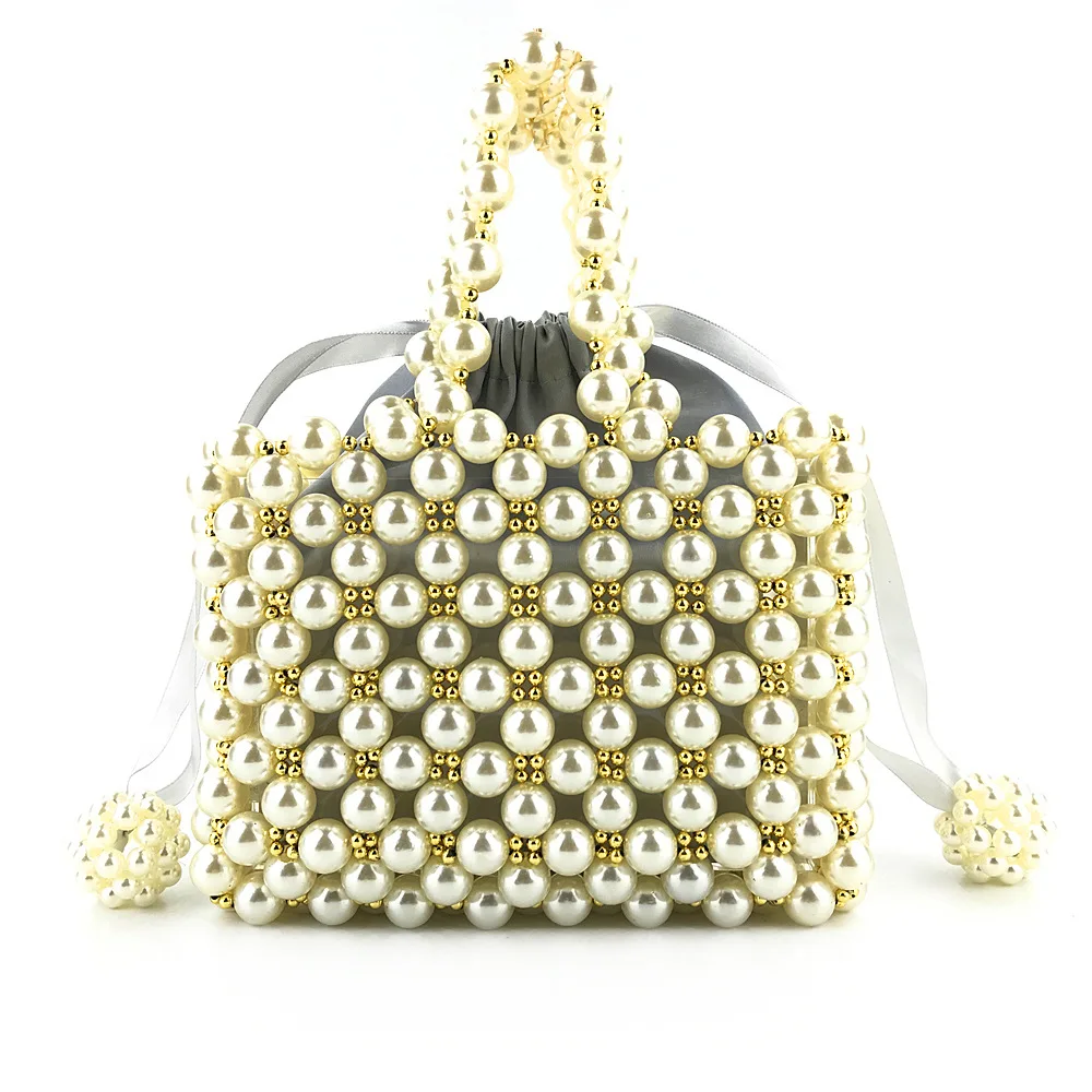 

Handmade Woven Customized Natural Pearl Handbags Women 2021 Luxury Beaded Big Pearl Handle Bag Chic Ladies Evening Clutch Purses
