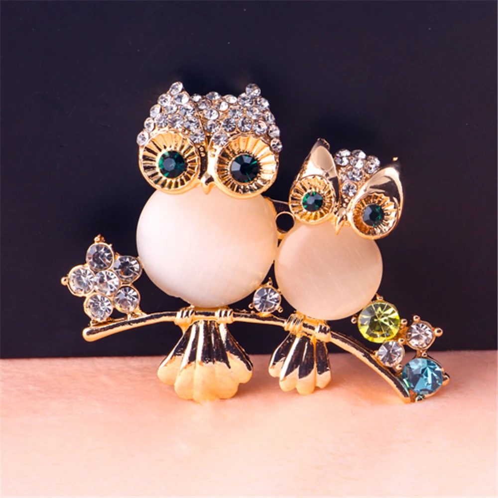 AMOURJOUX симпатичная двойная стоячая сова броши на булавке для женщин с прозрачными