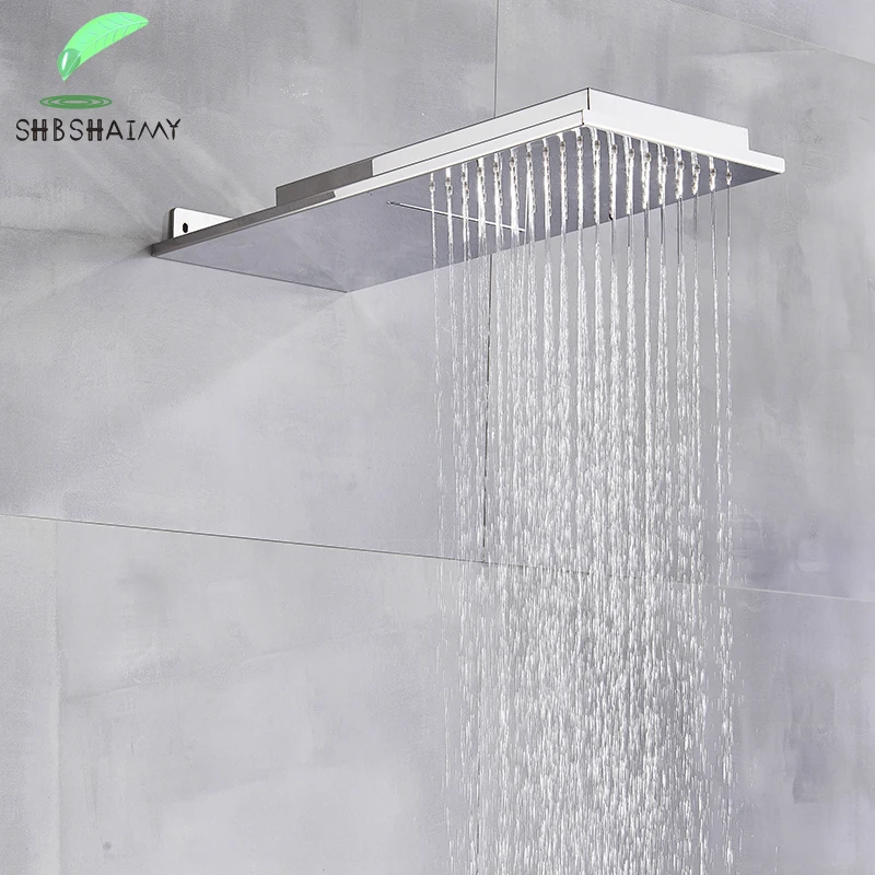 

Chrome Shower Head Stainless Steel Wall Mounted 52 X 22 Inch Rectangle Bathroom Large Fixed Rainfall Shower Heads With Waterfall