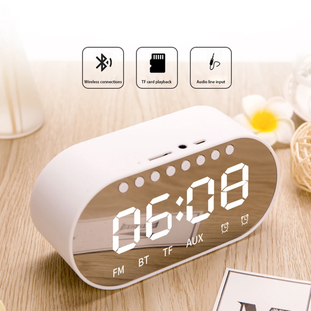 Беспроводной смарт будильник с зеркальным дисплеем Bluetooth колонка поддержкой Aux TF