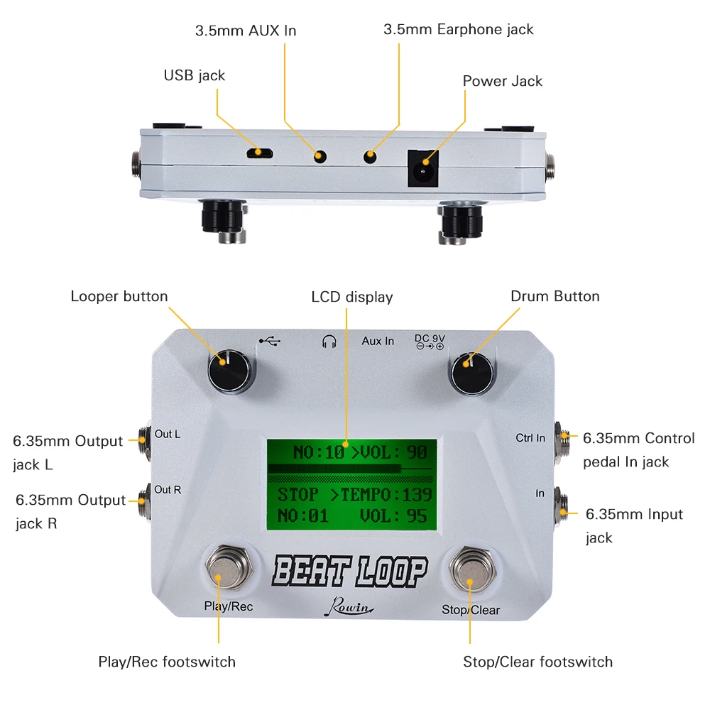Rowin BEAT LOOP Loop студийная гитара напольный эффект Лупер Макс 50 мин Время записи