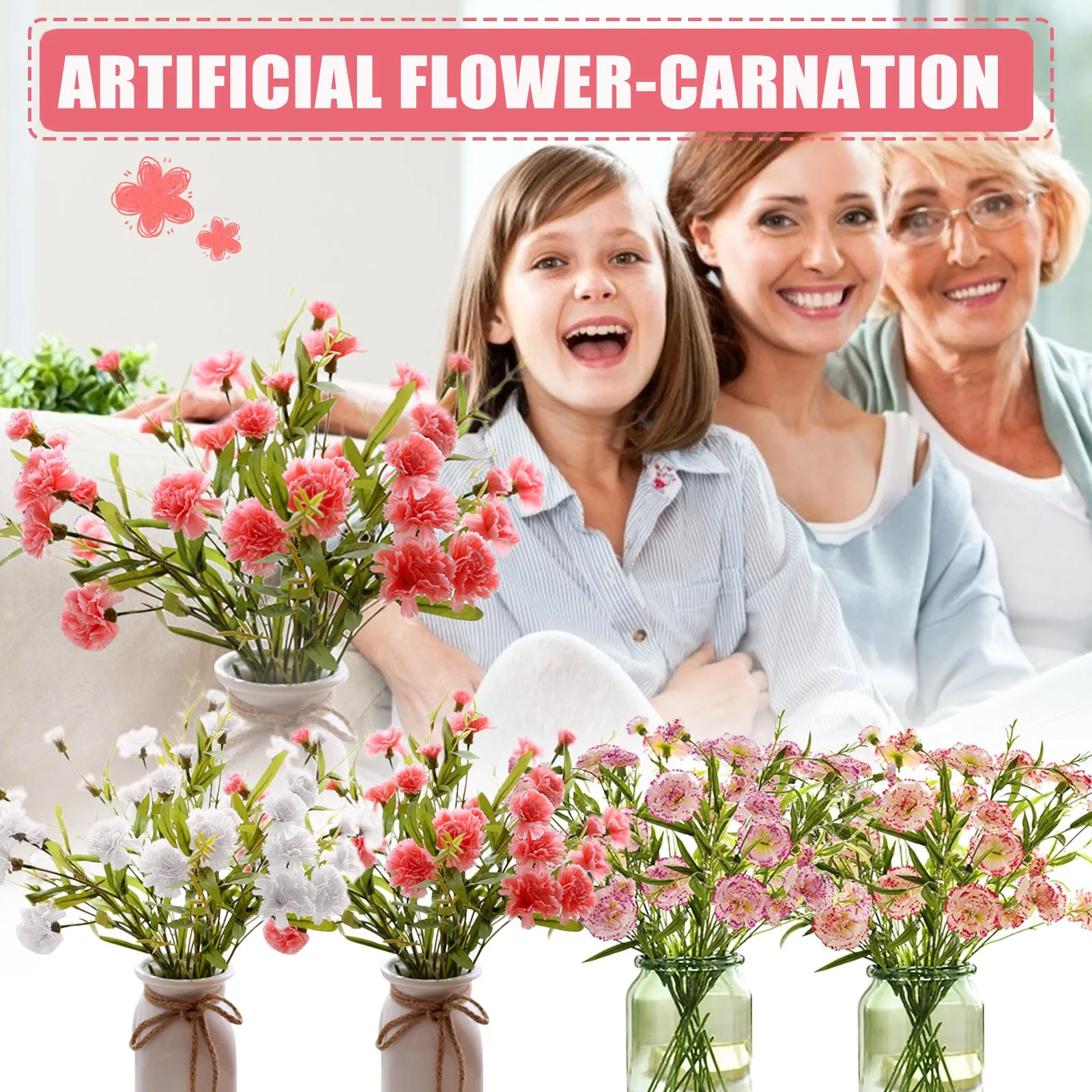

1pcs Artificial Flower Carnation 6 Heads Home Decoration, Mother's Day Gift Feat Wedding Wholesale Home Decoration Flower
