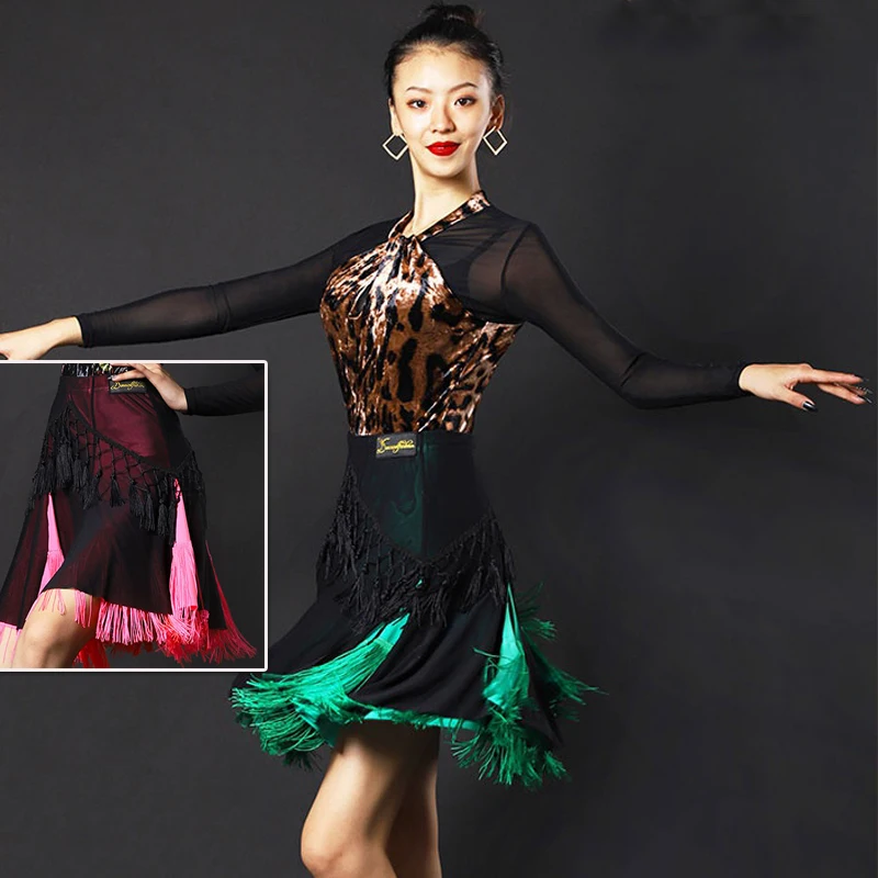 

Новинка, платье для латиноамериканских танцев, юбки, женское платье с бахромой, черная сетчатая одежда с бахромой для взрослых, короткая юбка для вечеринки, клуба, выступления, 3417