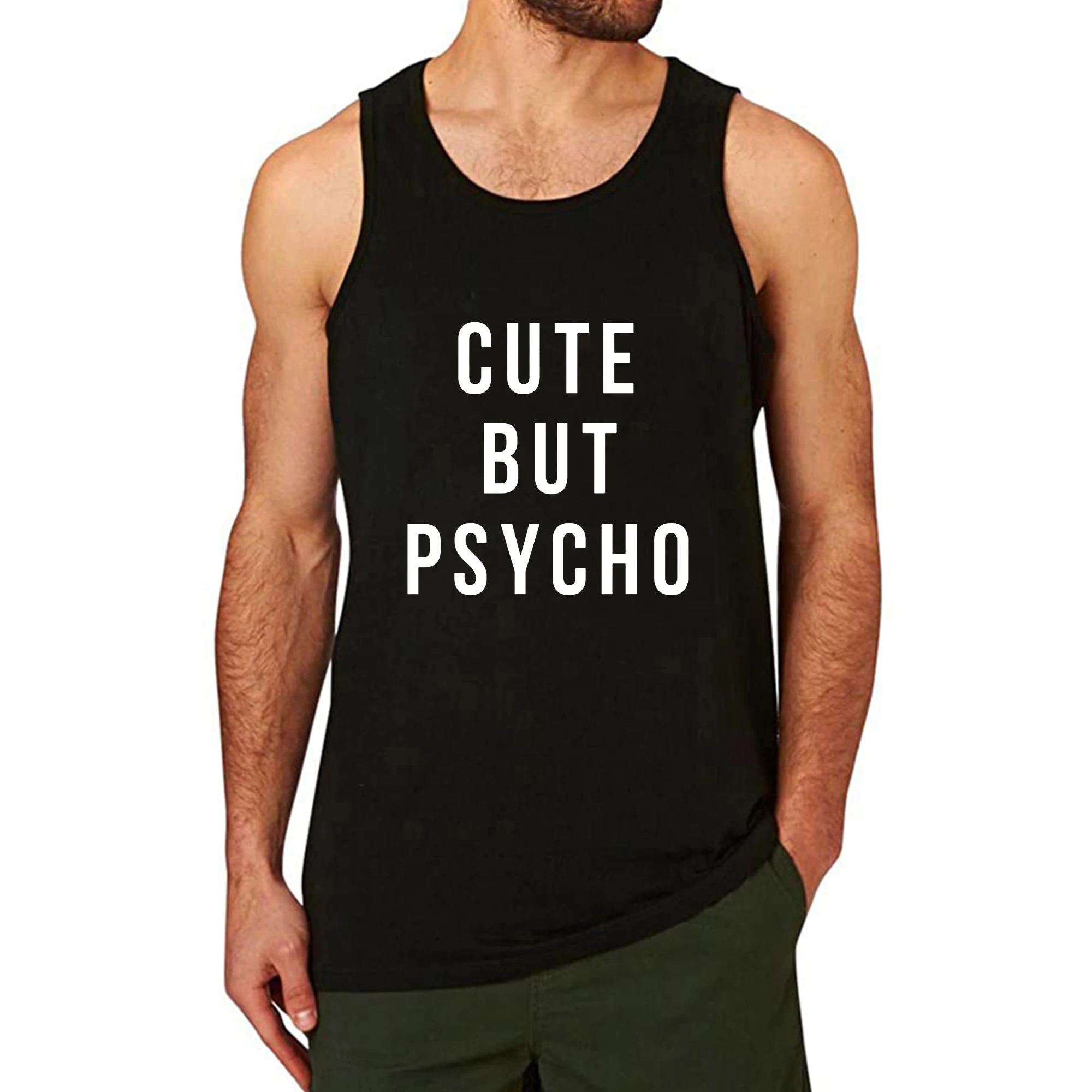

Lyprerazy Men's Cute But Psycho Workout Gym Funny Printed Tank Top