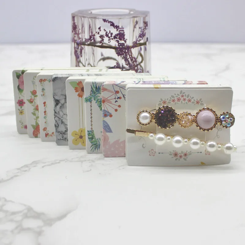 

5x7cm 50pcs white marbling paper hair clip card jewelry package card flower print paper hairclaw oranments display card