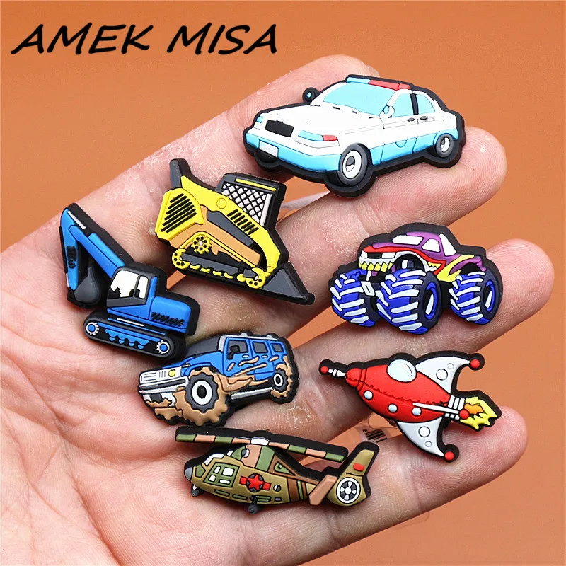 Original PVC Car Shoe Buckle Accessories Cute Excavator Aircraft Shoes Decoration Jibz for Croc Charms Bracelets Kids Gifts U160