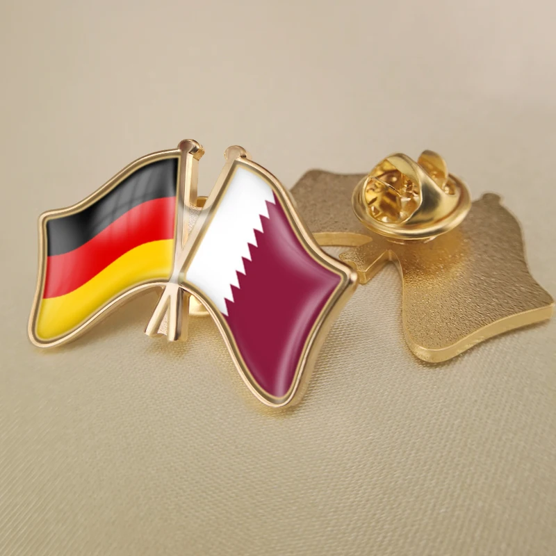 

Germany and Qatar Crossed Double Friendship Flags Lapel Pins Brooch Badges