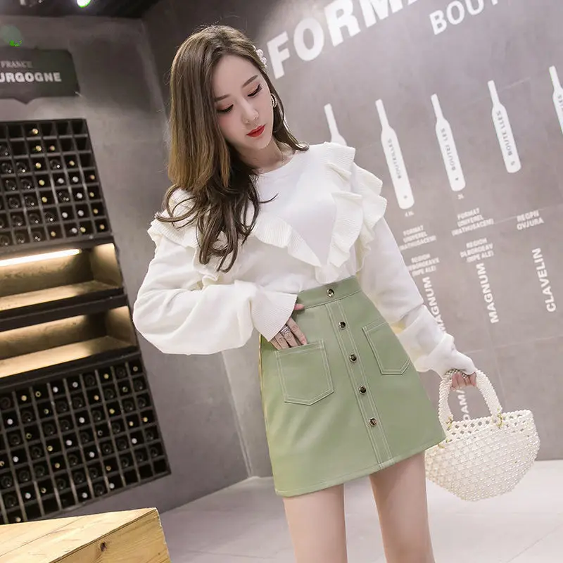 Юбка из искусственной кожи с завышенной талией маленькая облегающая юбка для